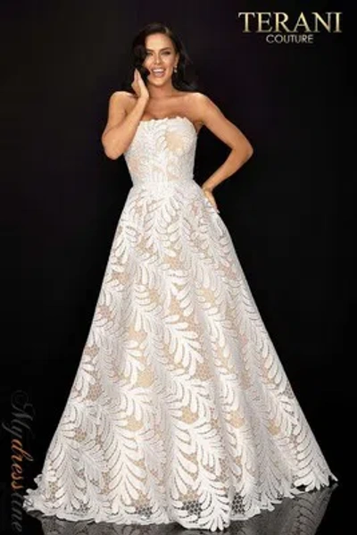 Pre-owned Terani Couture 2011p1183 Evening Dress Lowest Price Guarantee Authentic In Ivory Nude