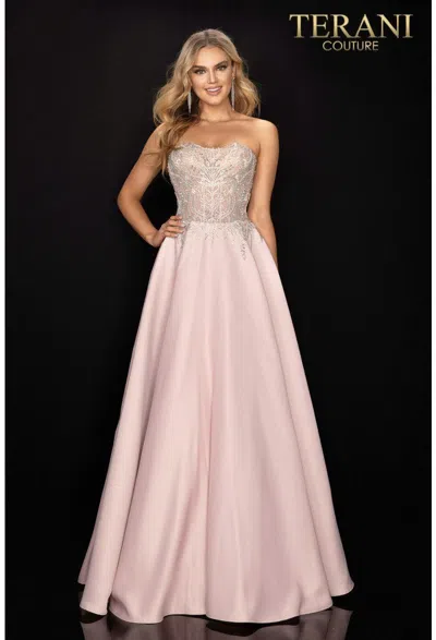 Terani Couture 2011p1197 Long Strapless Prom Dress In Pink