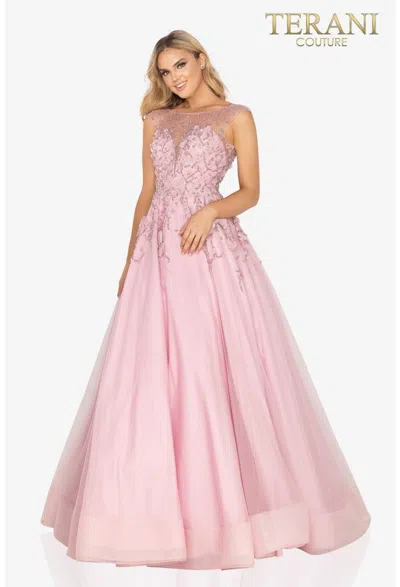 Terani Couture 2012p1411 Prom Long Beaded Applique A Line Formal Dress In Pink