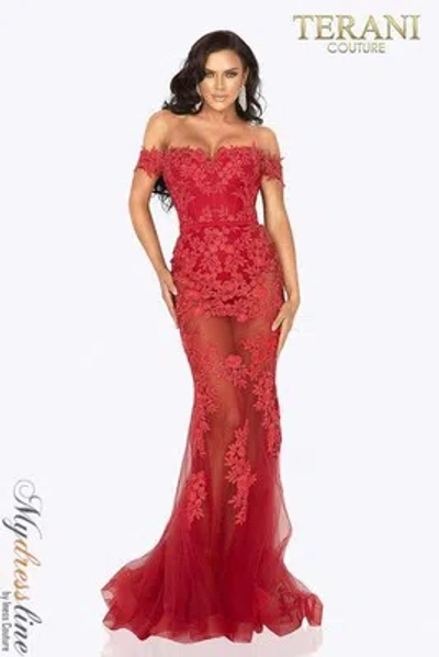 Pre-owned Terani Couture 2012p1471 Evening Dress Lowest Price Guarantee Authentic In Red