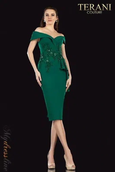 Pre-owned Terani Couture 2021c2625 Evening Dress Lowest Price Guarantee Authentic In Emerald