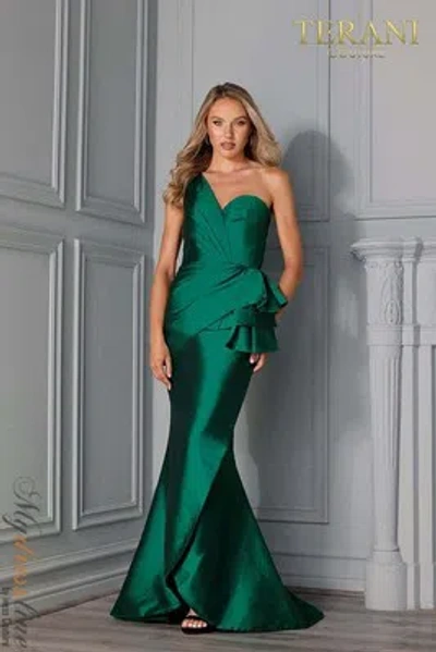 Pre-owned Terani Couture 2021e2859 Evening Dress Lowest Price Guarantee Authentic In Emerald