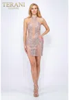 Terani Couture 2021h3329 Halter Short Prom Dress In Pink