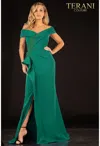 Terani Couture 2021m2986 Off Shoulder Formal Long Dress In Green