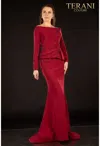 Terani Couture 2021m2988 Mother Of The Bride Long Dress In Burgundy
