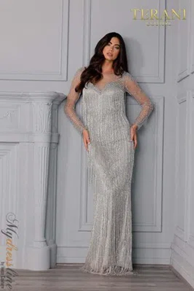 Pre-owned Terani Couture 2111gl5037 Evening Dress Lowest Price Guarantee Authentic In Silver Crystal