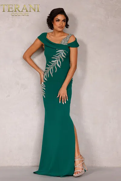Terani Couture 2111m5289 Sleek Long Mother Of The Bride Dress In Green