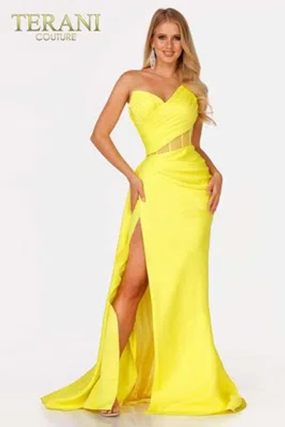 Pre-owned Terani Couture 2111p4020 Evening Dress Lowest Price Guarantee Authentic In Citrine