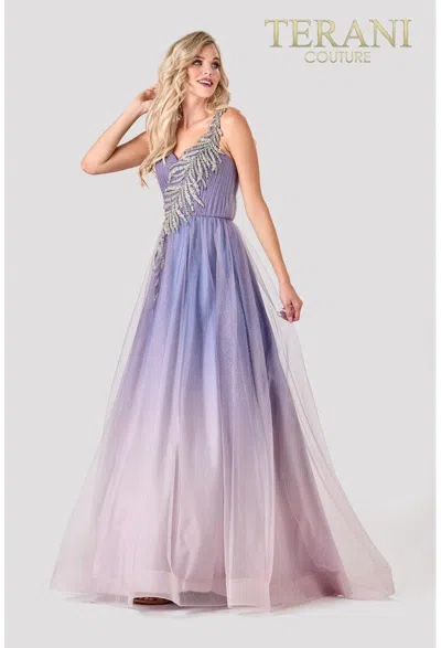 Terani Couture 2111p4110 One Shoulder Long Prom Dress In Blue