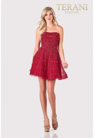 Terani Couture 2111p4250 Strapless Short Prom Dress In Red