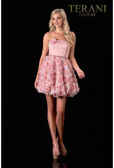 Terani Couture 2112p4391 Strapless Short Prom Dress In Pink