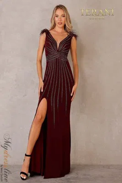 Pre-owned Terani Couture 2215p0036 Evening Dress Lowest Price Guarantee Authentic In Burgundy