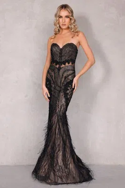 Pre-owned Terani Couture 2221gl0417 Evening Dress Lowest Price Guarantee Authentic In Black Nude