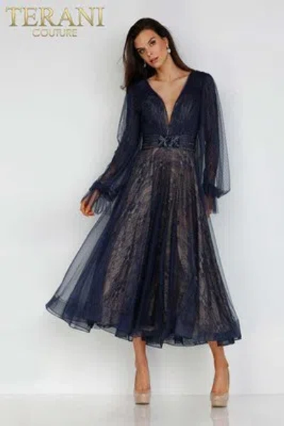 Pre-owned Terani Couture 231c0224 Evening Dress Lowest Price Guarantee Authentic In Navy Nude