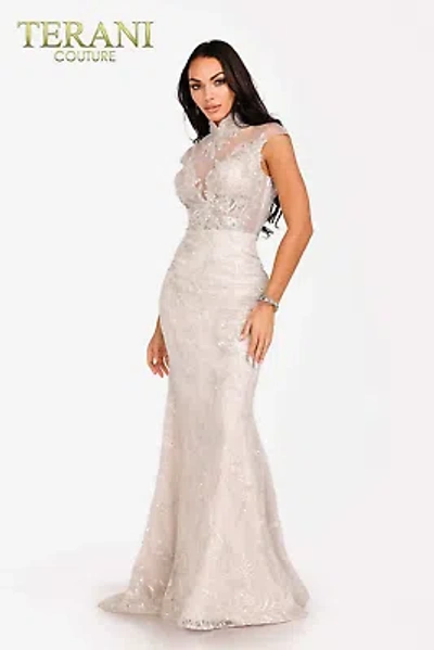 Pre-owned Terani Couture 231e0257 Evening Dress Lowest Price Guarantee Authentic In Silver