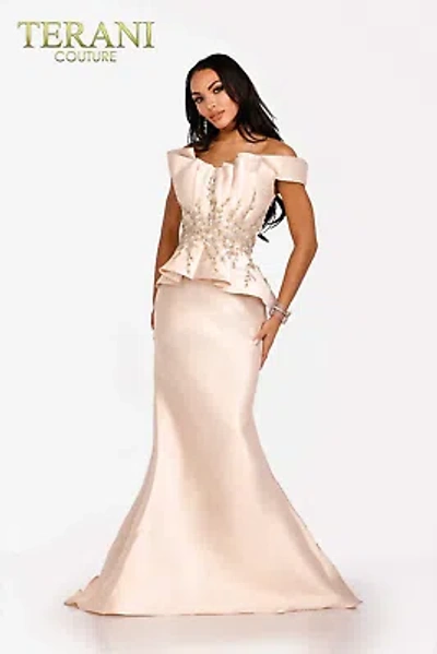 Pre-owned Terani Couture 231e0509 Evening Dress Lowest Price Guarantee Authentic In Champagne