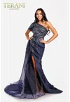 Terani Couture 231e0517 Long Beaded Prom Formal Fitted Dress In Blue