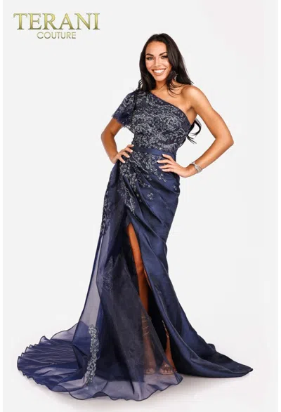 Terani Couture 231e0517 Long Beaded Prom Formal Fitted Dress In Blue