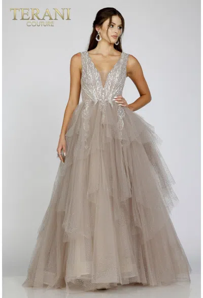Terani Couture 231e0610 Long Glitter Formal Prom A Line Dress In Multi