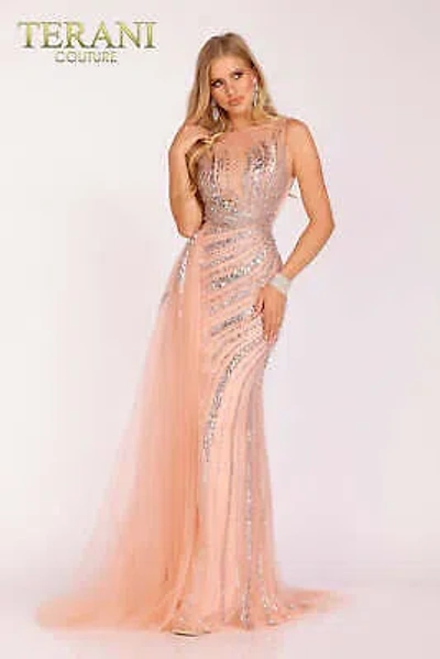 Pre-owned Terani Couture 231gl0413 Evening Dress Lowest Price Guarantee Authentic In Blush