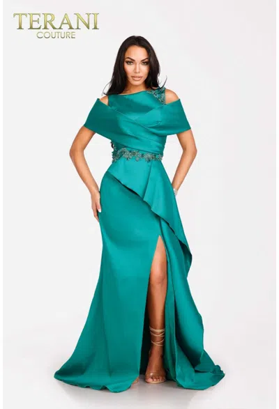 Terani Couture 231m0471 Long Formal Beaded Fitted Evening Dress In Green