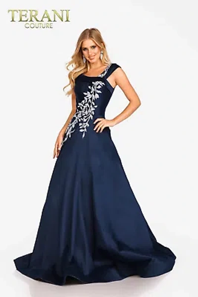 Pre-owned Terani Couture 231m0472 Evening Dress Lowest Price Guarantee Authentic In Navy