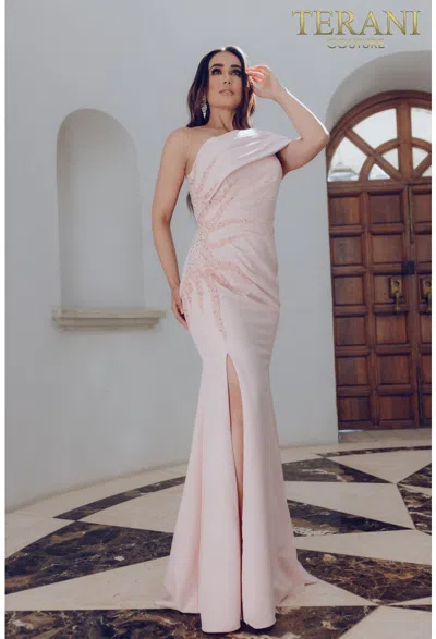 Terani Couture 231m0473 Long Beaded Formal Evening Dress In Pink