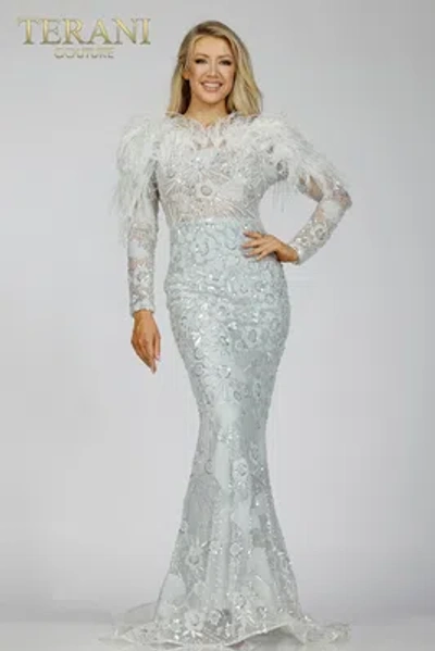 Pre-owned Terani Couture 231m0491 Evening Dress Lowest Price Guarantee Authentic In Silver