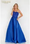 Terani Couture 231p0012 Long Formal Prom A Line Beaded Dress In Blue