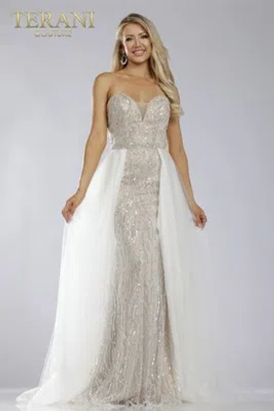 Pre-owned Terani Couture 231p0029 Evening Dress Lowest Price Guarantee Authentic In Ivory Nude