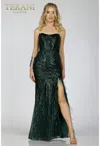 Terani Couture 231p0030 Long Formal Prom Sequin Feather Dress In Green