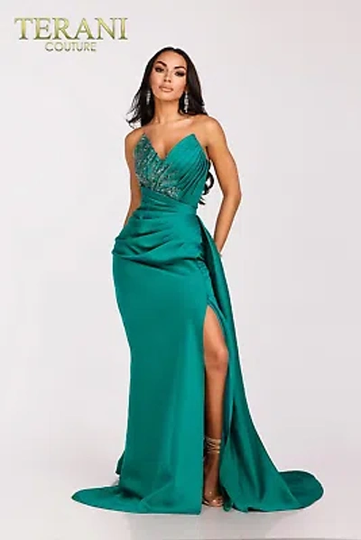 Pre-owned Terani Couture 231p0062 Evening Dress Lowest Price Guarantee Authentic In Emerald