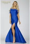 Terani Couture 231p0067 Long Formal Prom Feather Mermaid Dress In Blue