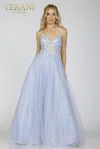 Terani Couture 231p0101 Prom Long Floral A Line Sequined Formal Dress In Blue