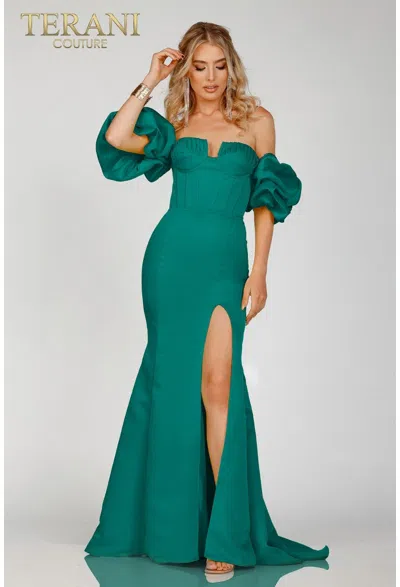 Terani Couture 231p0181 Long Ruffle Formal Prom Dress In Green