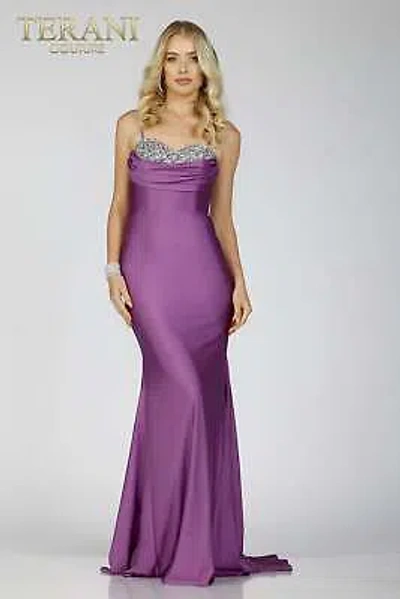 Pre-owned Terani Couture 231p0186 Evening Dress Lowest Price Guarantee Authentic In Purple