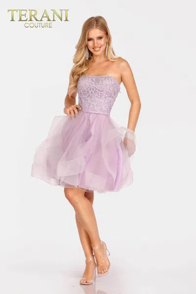 Terani Couture 231p0590 Pleated Homecoming Short Prom Dress In Pink