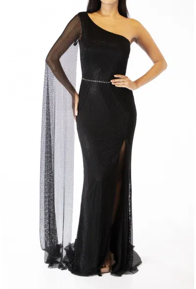Terani Couture 232e1209 Long Cape Formal Prom Dress In Black