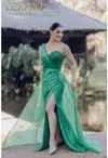 Terani Couture 232e1229 Long Fitted Formal Prom Overskirt Dress In Green