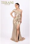 Terani Couture 232e1259 Formal Prom Metallic Long Dress In Gold