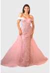 Terani Couture 232e1334 Long Beaded Formal Prom Overskirt Dress In Pink