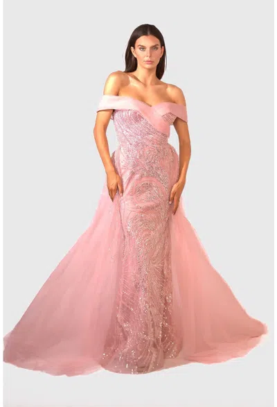 Terani Couture 232e1334 Long Beaded Formal Prom Overskirt Dress In Pink