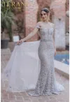 Terani Couture 232gl1417 Long Beaded Formal Prom Overskirt Dress In Silver
