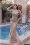 Terani Couture 232gl1425 Long Beaded Formal Prom Evening Dress In Neutral