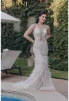 Terani Couture 232gl1436 Long Formal Prom Beaded Mermaid Dress In White