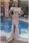 Terani Couture 232gl1438 Long Formal Prom Feather Dress In Neutral