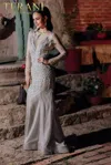 Terani Couture 232gl1454 Beaded Long Sleeve Mermaid Formal Evening Dress In Gray