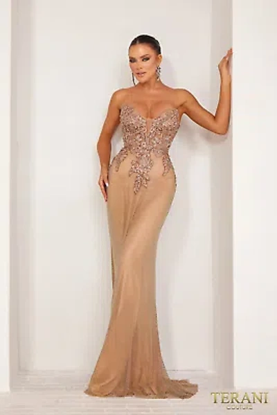 Pre-owned Terani Couture 232gl1469 Evening Dress Lowest Price Guarantee Authentic In Nude