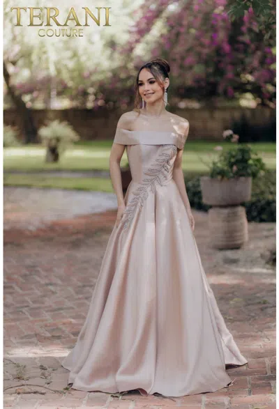 Terani Couture 232m1512 Prom Long Formal Pleated Ball Gown In Neutral
