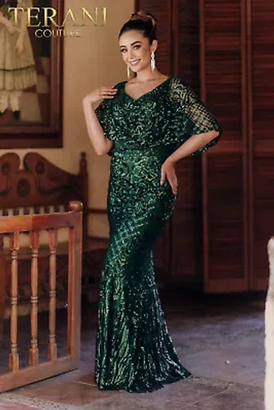 Pre-owned Terani Couture 232m1516 Evening Dress Lowest Price Guarantee Authentic In Emerald